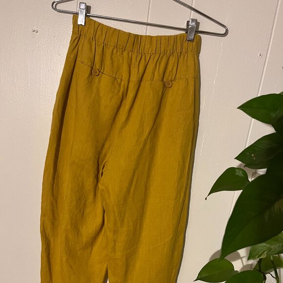 7115 Linen Pleated Trousers Mustard Small - Picture 4 of 9